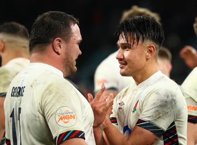 <p>Jamie George (left) will win his 100th cap against Italy while Marcus Smith (right) is dropped to the bench</p>