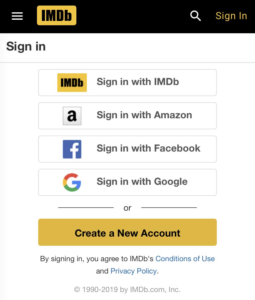 IMDb login screen