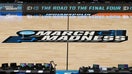 The March Madness logo shown on the floor before the Second Round NCAA Men&apos;s Basketball Tournament game between the Marquette Golden Eagles and the Colorado Buffaloes at Gainbridge Fieldhouse on March 24, 2024 in Indianapolis, Indiana. 