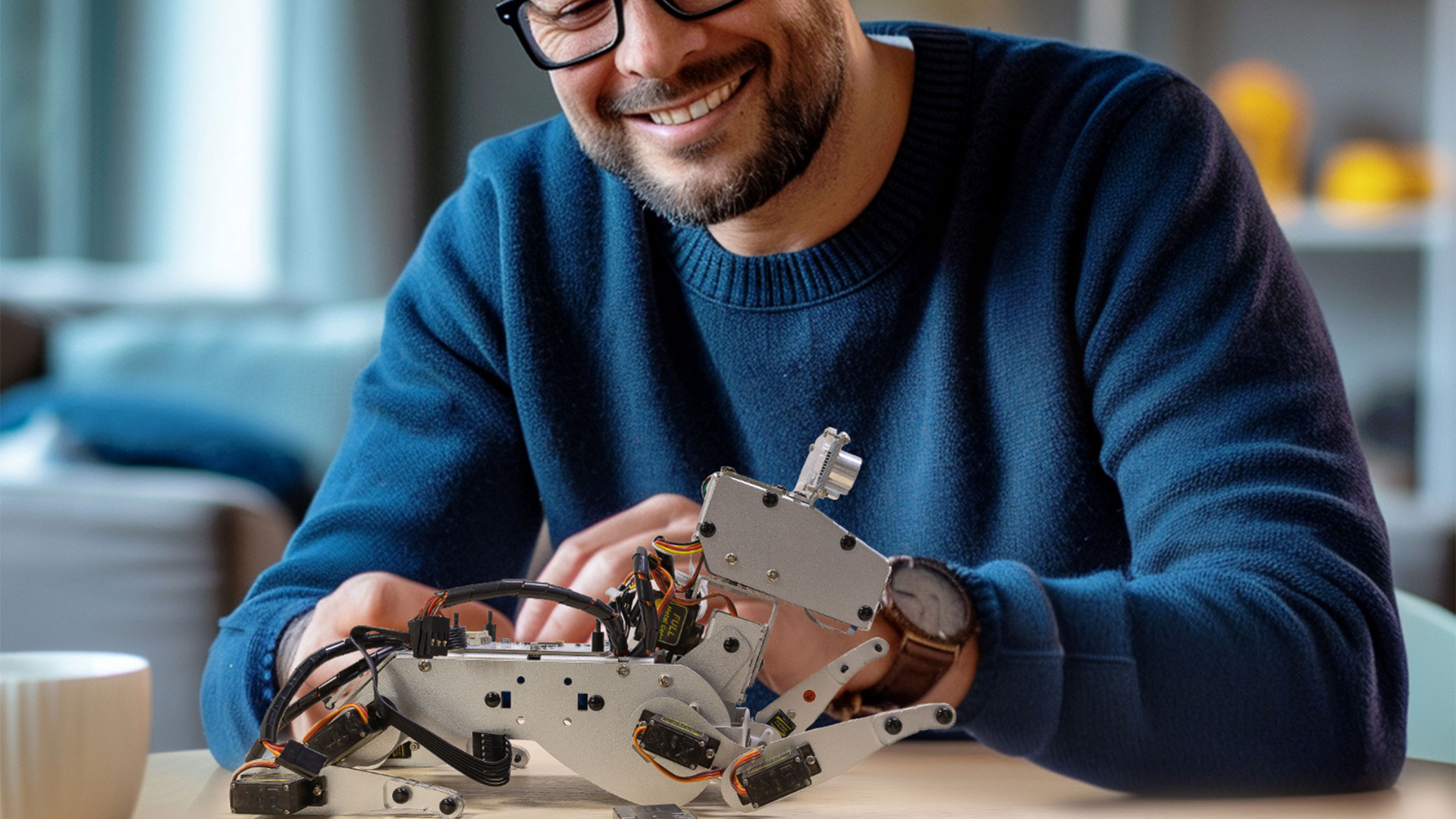 A man building a SunFounder PiDog Robot Dog Kit 