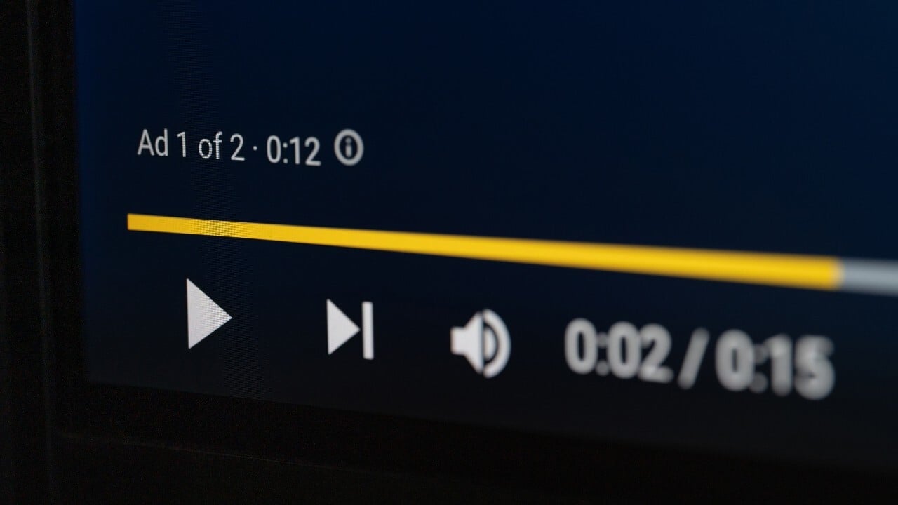 a closeup of youtube controls during an ad