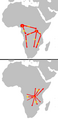 Image 16 1 = 2000–1500 BC origin 2 = c. 1500 BC first dispersal      2.a = Eastern Bantu      2.b = Western Bantu 3 = 1000–500 BC Urewe nucleus of Eastern Bantu 4–7 = southward advance 9 = 500–1 BC Congo nucleus 10 = AD 1–1000 last phase (from History of Africa)