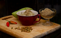 Alguashte is a seasoning made from ground pumpkin seeds. Alguashte likely has Mayan origins.