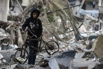 Destruction in the Al-Touam area in north Gaza where the Israeli decision to halt aid has hampered UN-led recovery efforts aimed at helping the most vulnerable in the shattered enclave.