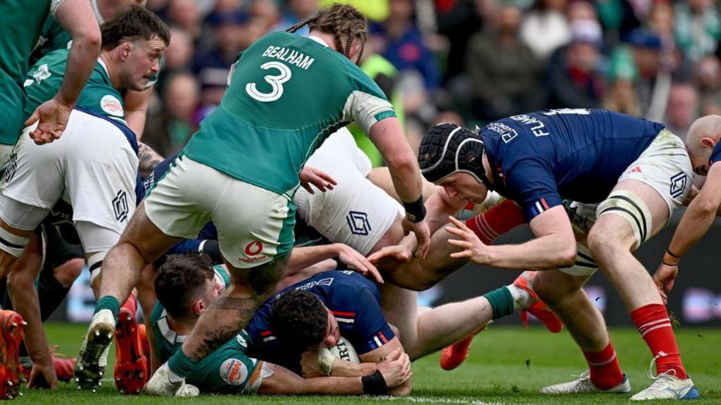 Paul Boudehent touches down for France's second try 