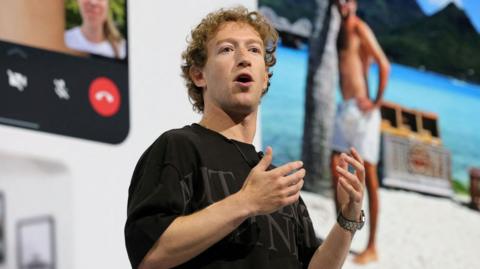 Mark Zuckerberg shown on stage at Meta Connect 2024