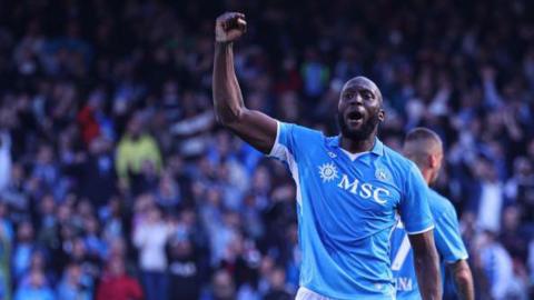 Romelu Lukaku celebrates scoring for Napoli