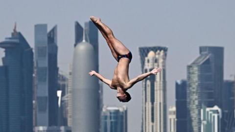 Aidan Heslop diving in Doha, Qatar