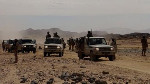 Niger special forces are seen on December 2, 2022, securing the area of Iferouane during the Festival de l'Aïr, a celebration of the culture of the semi-nomadic Tuareg people. - 1,200 km from the capital Niamey,