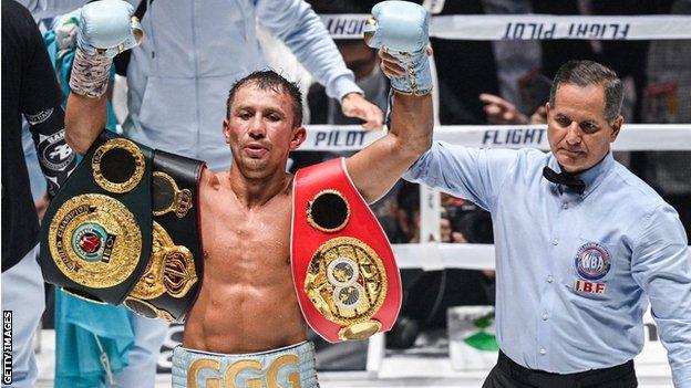 Gennandy Golovkin with his belts