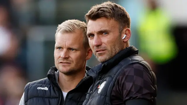 Bristol City management duo Liam Manning (left) and Chris Hogg