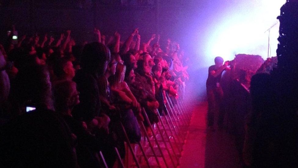 A Manics front row a few years later - still chasing feathers