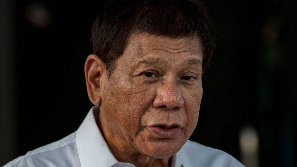 Philippine President Rodrigo Duterte delivers a speech as he witnesses the arrival of a shipment of Sinovac Biotech COVID-19 vaccines at Ninoy Aquino International Airport on February 28, 2021 in Manila, Philippines.