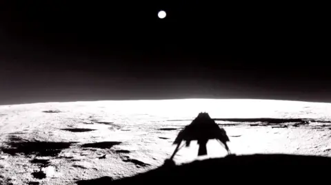 Shadow of spacecraft as it lands on the Moon