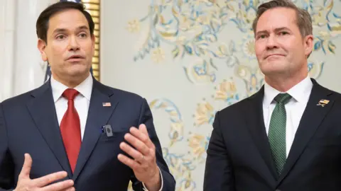 US Secretary of State Marco Rubio and US National Security Advisor Mike Waltz address a press conference.