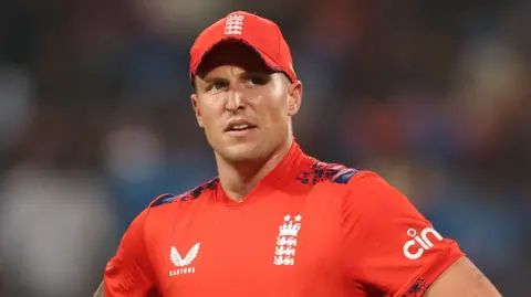 England fast bowler Brydon Carse during the T20 series in India