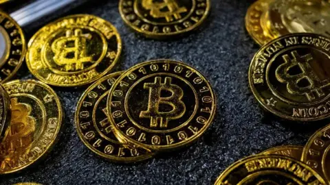 Getty Images A number of Bitcoin coins