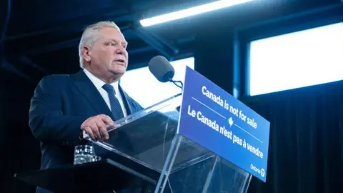 Ontario Premier Doug Ford gives remarks at a press conference in Queen's Park on March 10, 2025 in Toronto, Canada. 