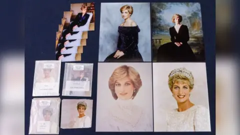 Hansons A selection of photographic prints of Diana, Princess of Wales, including some of her in a black gown and some of her in a white dress and a tiara