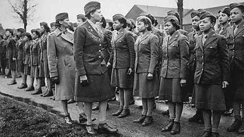 US National Archive Major Charity Adams and another are seen inspecting members of the 6888 Battalion