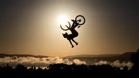 France's Tim Bringer competes in the Maxxis Slopestyle in Memory of McGazza final during Crankworx in Rotorua, New Zealand