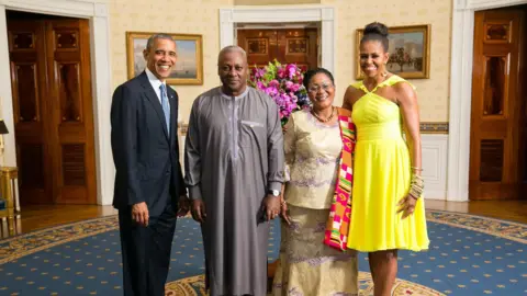 US Embassy in Ghana/Facebook Former US President Barack Obama with former first lady Michelle Obama, former Ghanaian President John Mahama and Mr Mahama's wife, Lordina, in 2014.