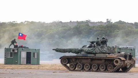 Taiwanese soldiers take part in a drill at the Hukou base in Hsinchu on January 7, 2025