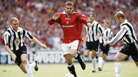 Getty Images Eric Cantona dancing through a group of Newcastle United players in the 1996 Charity Shield