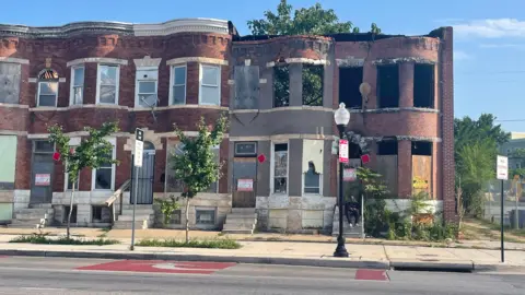 A road of abandoned houses in Baltimore.